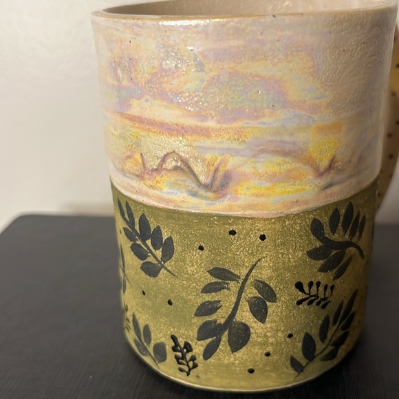 Minty Mountain Pottery Two Tone Pearlescent Sunrise Dancing Leaves Handmade Mug - Picture 8 of 8